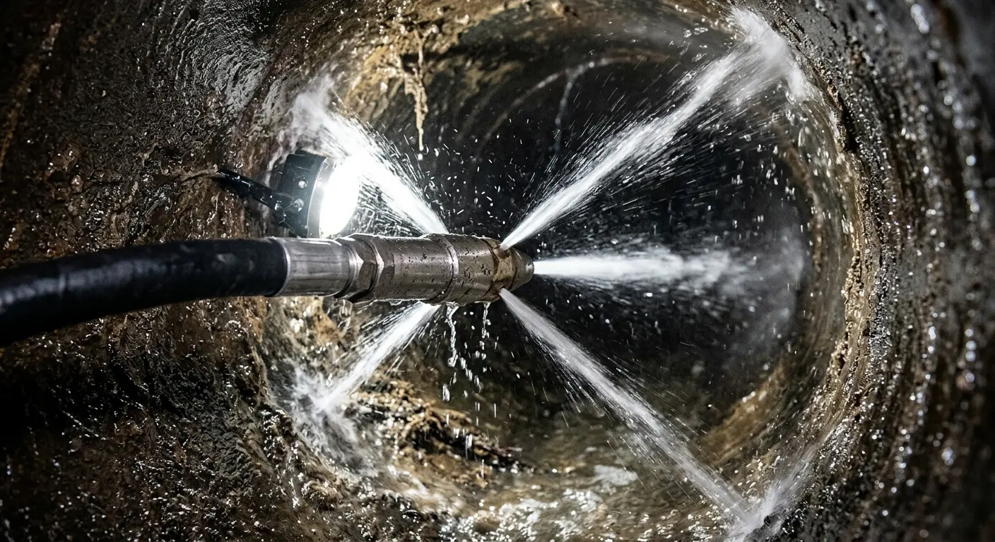 High-pressure hydro jetting nozzle cleaning sewer pipe for Trenchless Sewer Repair in Oregon City